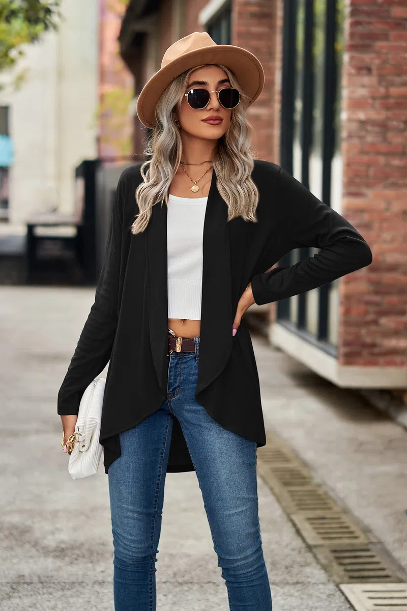 Famulily Damen Langarm Offene Front Cardigans Casual Gestrickte Einfarbige Wasserfall Cardigans Sweater Mantel
