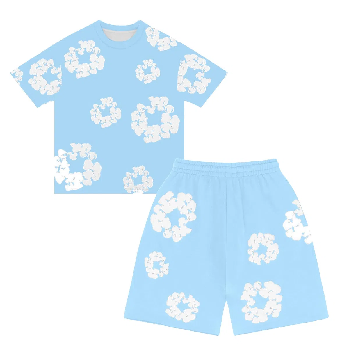 Generisch Kinder T-Shirt und Shorts Set 2 Teiliges Sommer Trainingsanzug Jogginganzug Y2K Tracksuit Set Streetwear Blumen Kurzarm T-Shirts und Kurze Hose Sportanzug Outfits