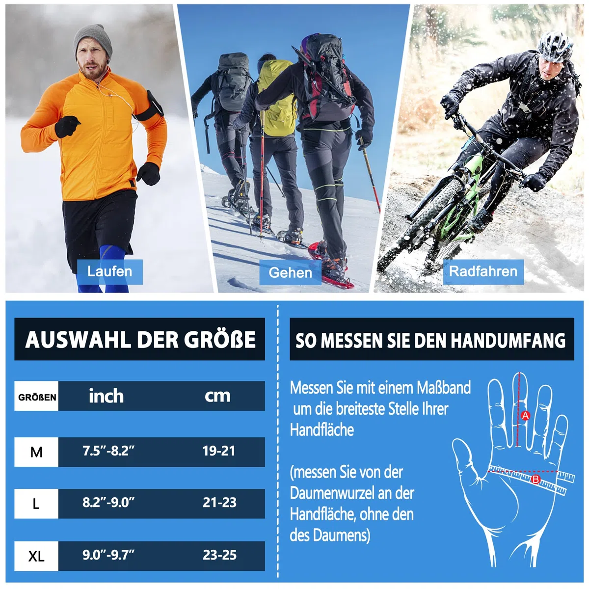 GRGE Sport-Fahrradhandschuhe, Vollfinger, Herren und Damen, Gel-Stoßdämpfung, Fitness-Handschuhe, atmungsaktiv, rutschfest, Fahrradhandschuhe, L