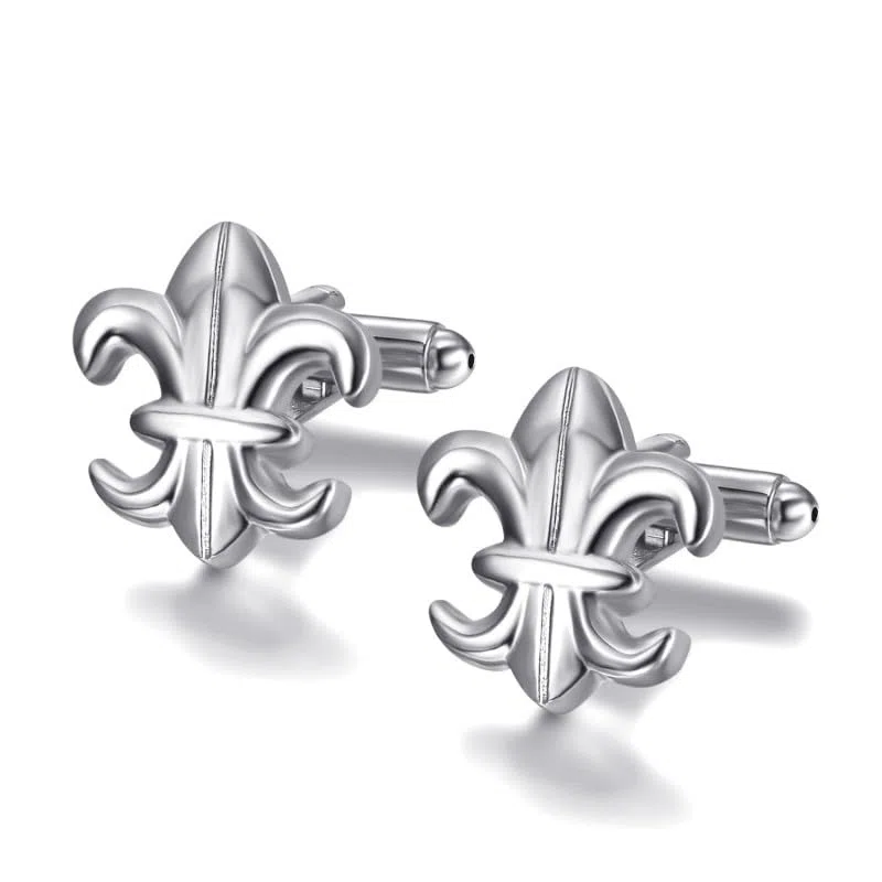 BOBIJOO Jewelry - Paar Manschettenknöpfe Fleur-de-Lys, Frankreich-Silber Lilie 19x17mm