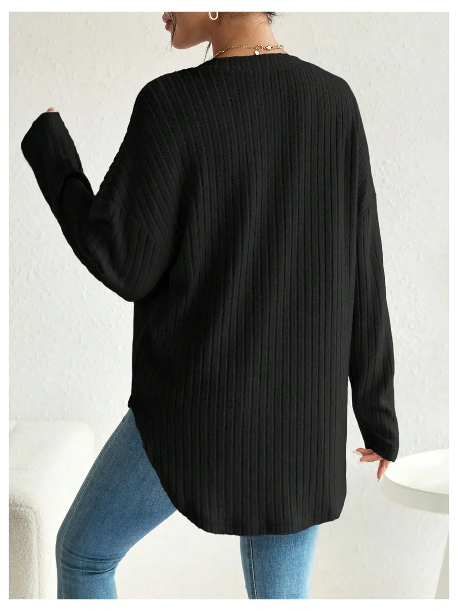 Umstandsjacke für Damen, V-Ausschnitt, lange Ärmel, Oversize, gerippt, Schwangerschafts-Pullover, weich, bequem, lässig, Knopfleiste vorne, Still-Top