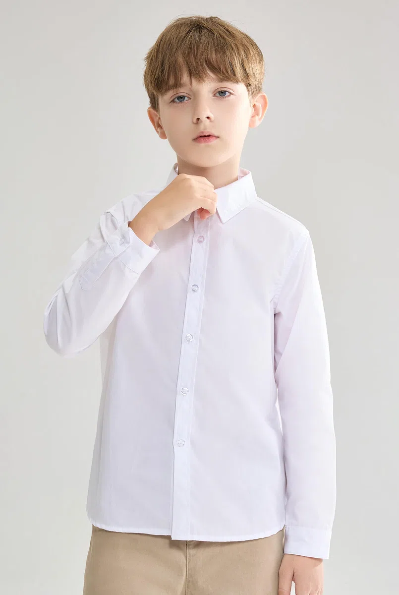 maoo garden Mädchen weißes Schuluniformhemd Langarmbluse Button-Down-Bluse