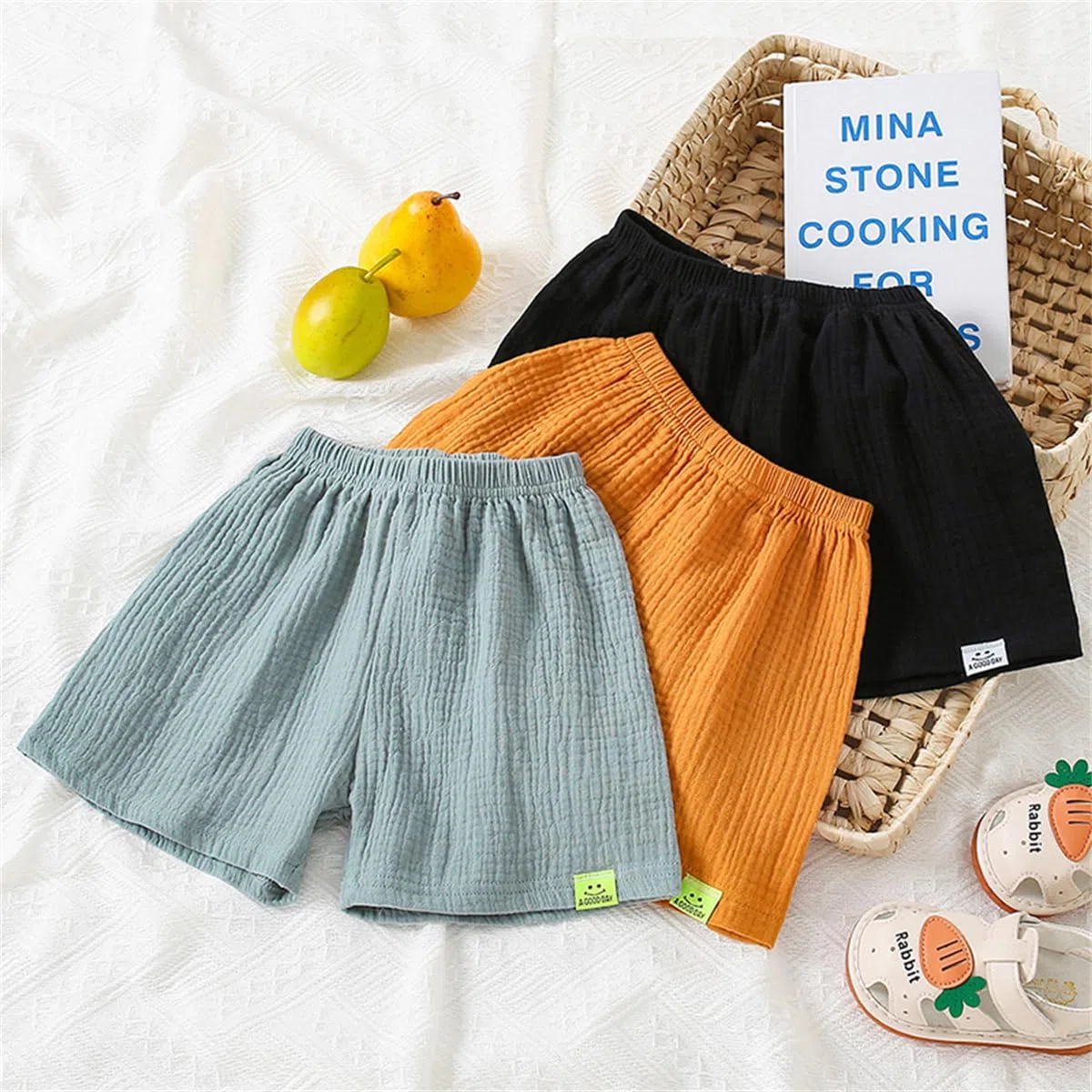 3er Pack Baby Kinder Jungen Mädchen Baumwolle Leinen Shorts Sommer Musselin Kurz Hose 1-11 Jahre Sommerhose Leichte Atmungsaktive Einfarbige Lässige Kurze Hosen Gr. 80/86/98/104/116/128/134/146