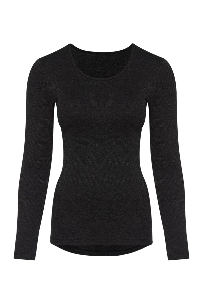 con-ta Conta Thermo Langarm Shirt, Longshirt mit natürlicher Baumwolle, wärmende Unterwäsche für Damen, Rundhalsausschnitt, Damenbekleidung, in Farbe Marine Melange, Größen: 36/XS - 50/4XL