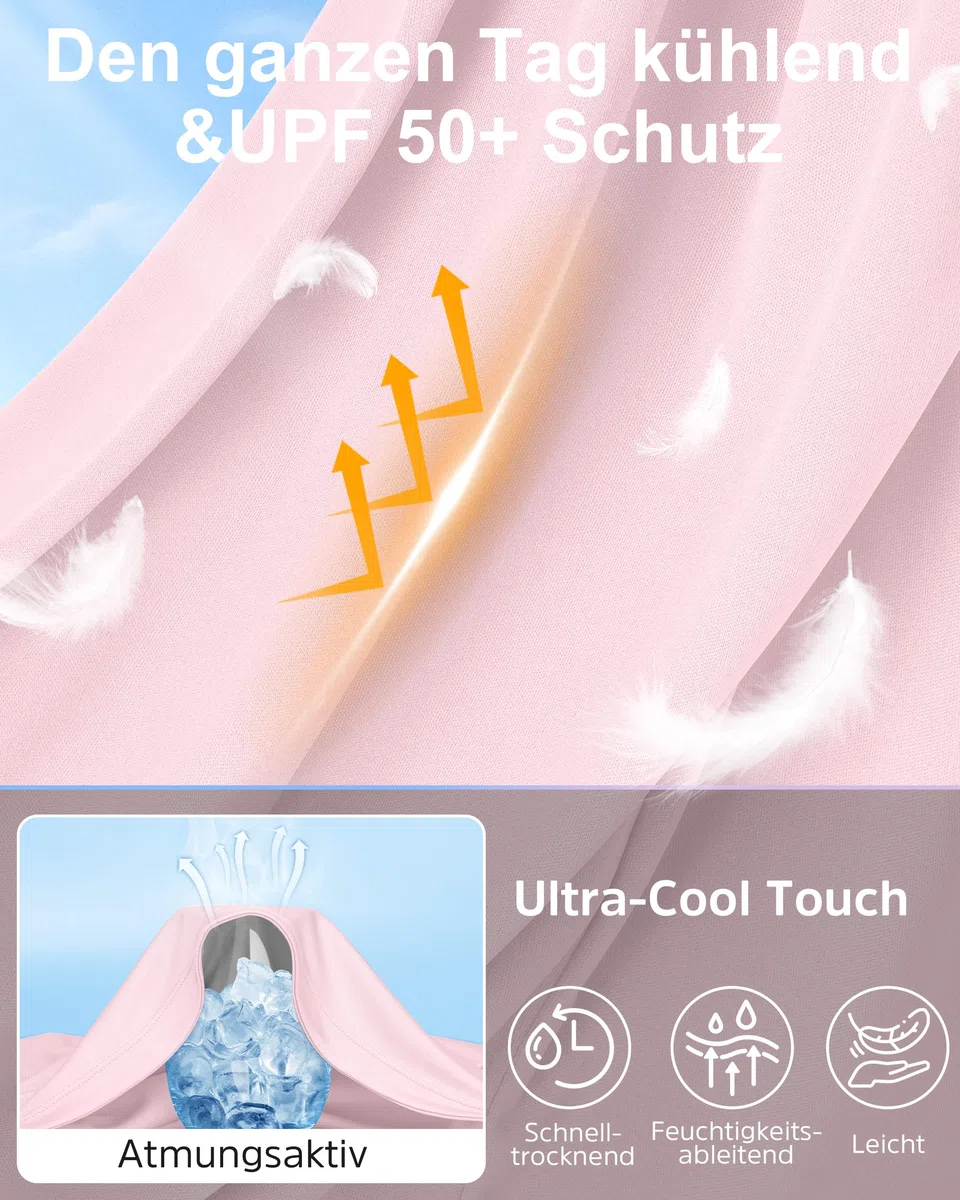 Damen UV-Schutz Shirt Langarm, UPF 50+ Sonnenschutz mit 1/4 Reißverschluss, Schnelltrocknend für Wandern Laufen Golf
