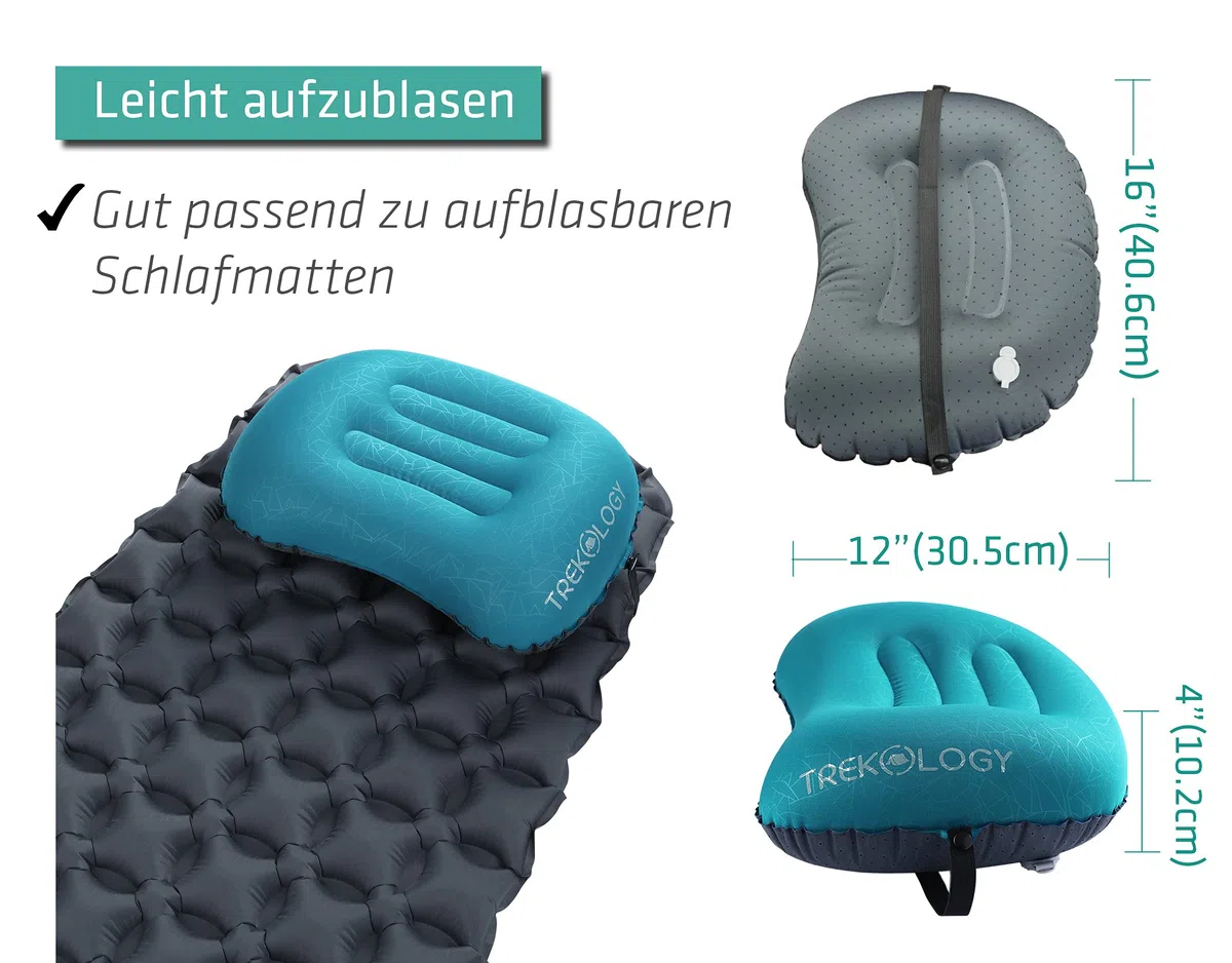 TREKOLOGY Camping Kissen Ultraleicht – Aufblasbares Nackenkissen für Camping, Trekking, Wandern, Strand – Ergonomisches Kopfkissen - Aufblasbares Kissen/Campingkissen für Outdoor-Aktivitäten