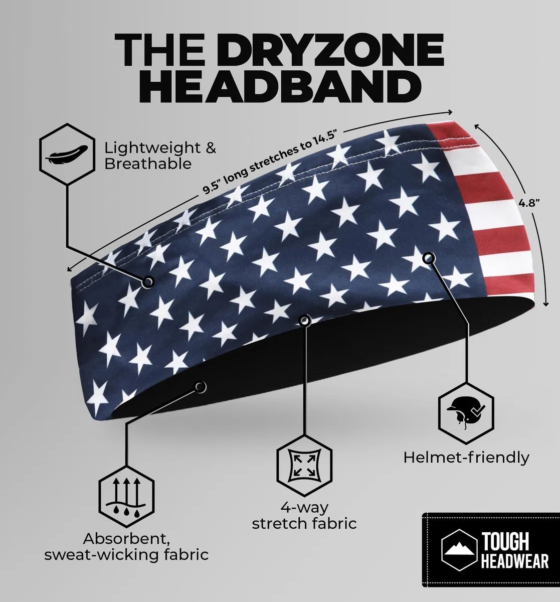 Tough Headwear Schweißbänder für Herren – Sport-Stirnbänder für Herren/Damen – Grau, Einheitsgröße – für Sportteilnehmer – Tennis, Fußball, Radfahren, Crossfit, Baseball, Basketball, Laufen