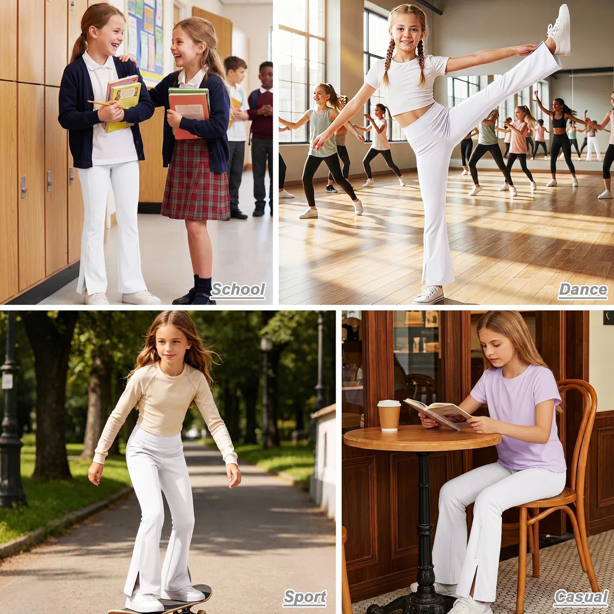 Mädchen Flared Leggings mit Taschen UPF 50 Sonnenschutz Schlagleggings mit Reflektierende Streifen Hohe Taille Atmungsaktiv Sporthose Gymnastikhose für Tanz,Laufen,Schule 7-15 Jahre