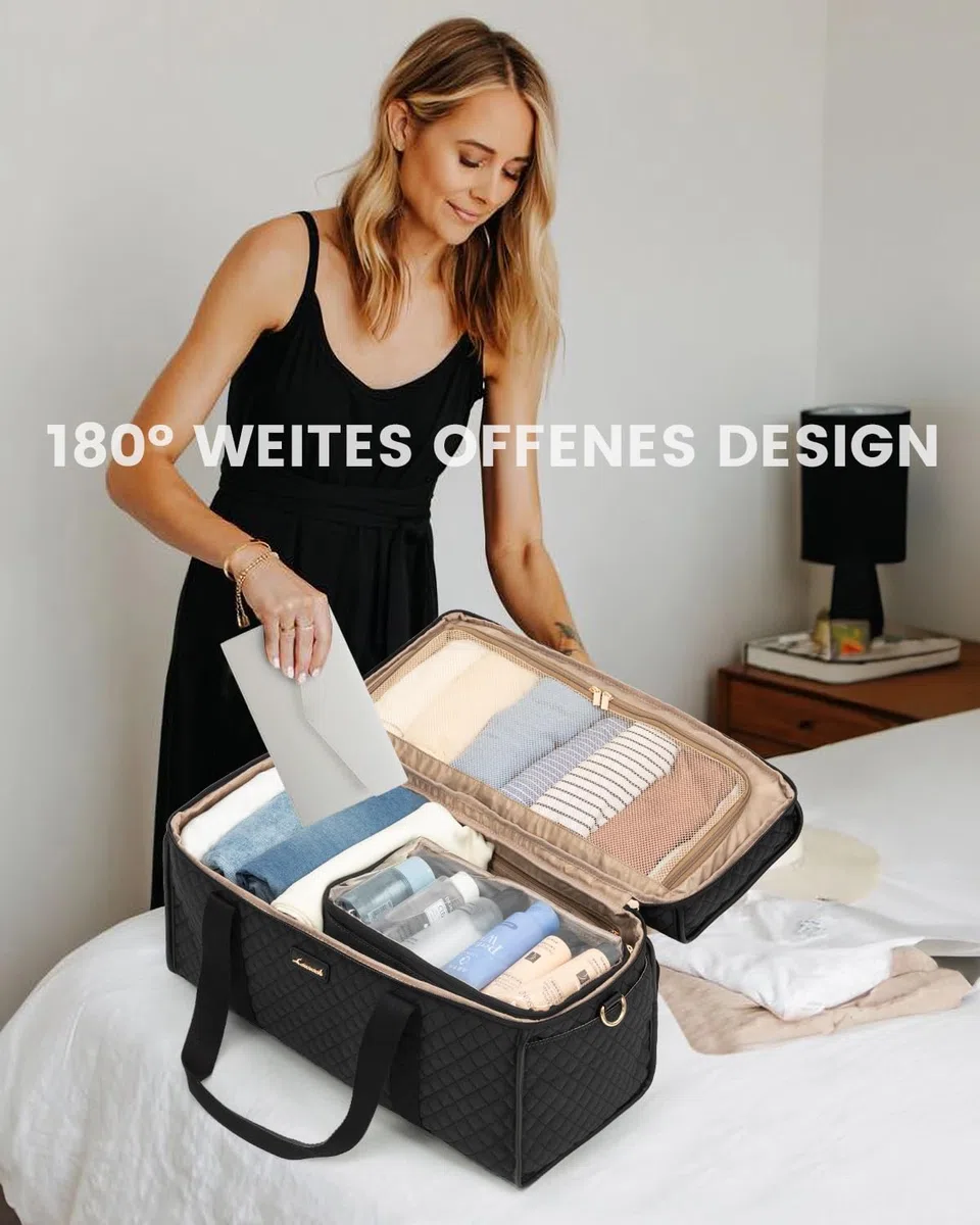 LOVEVOOK Reisetasche Damen, Große Öffnung Weekender Handgepäck Tasche Groß Travel Duffle Bag, Wasserdicht Kliniktasche Geburt Krankenhaustasche Sporttasche für Flugzeug Reise Sport Gym, Schwarz