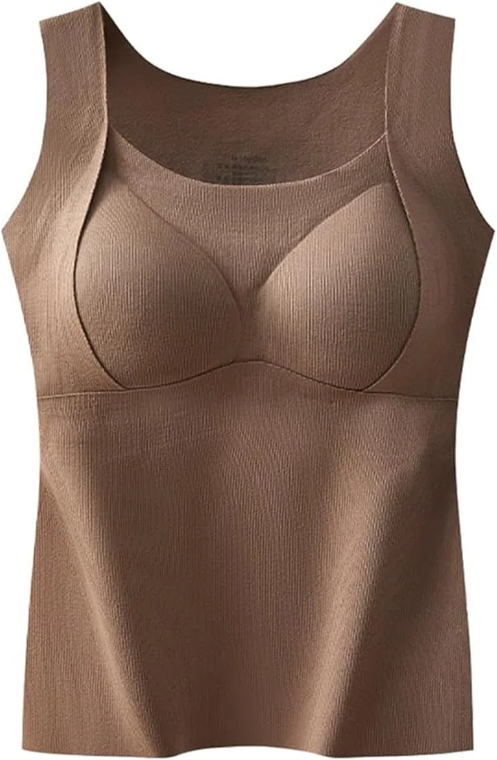 Patiyu Shop Built BH, verdicktes, warmes Tanktop mit Büstenhalter, 2-in-1 wärmende Weste mit integriertem BH, Kaschmir-Pullover-Weste, Patiyu Thermo-Tanktop für Damen mit integriertem BH