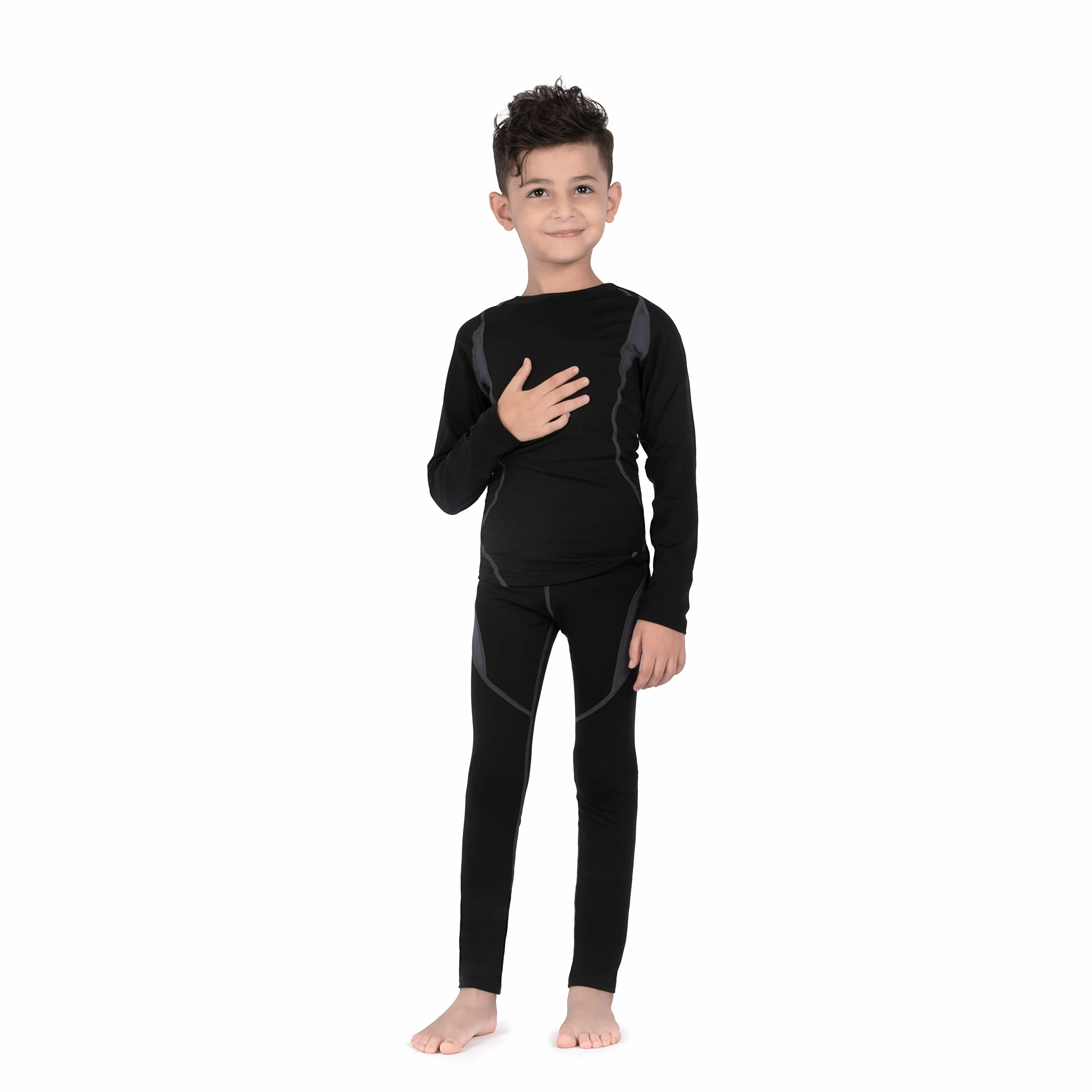 SAGUARO Thermounterwäsche Set Kinder Atmungsaktiv Thermoaktiv Skiunterwäsche Funktionswäsche für Mädchen & Jungen Schwarz Gr.122-128