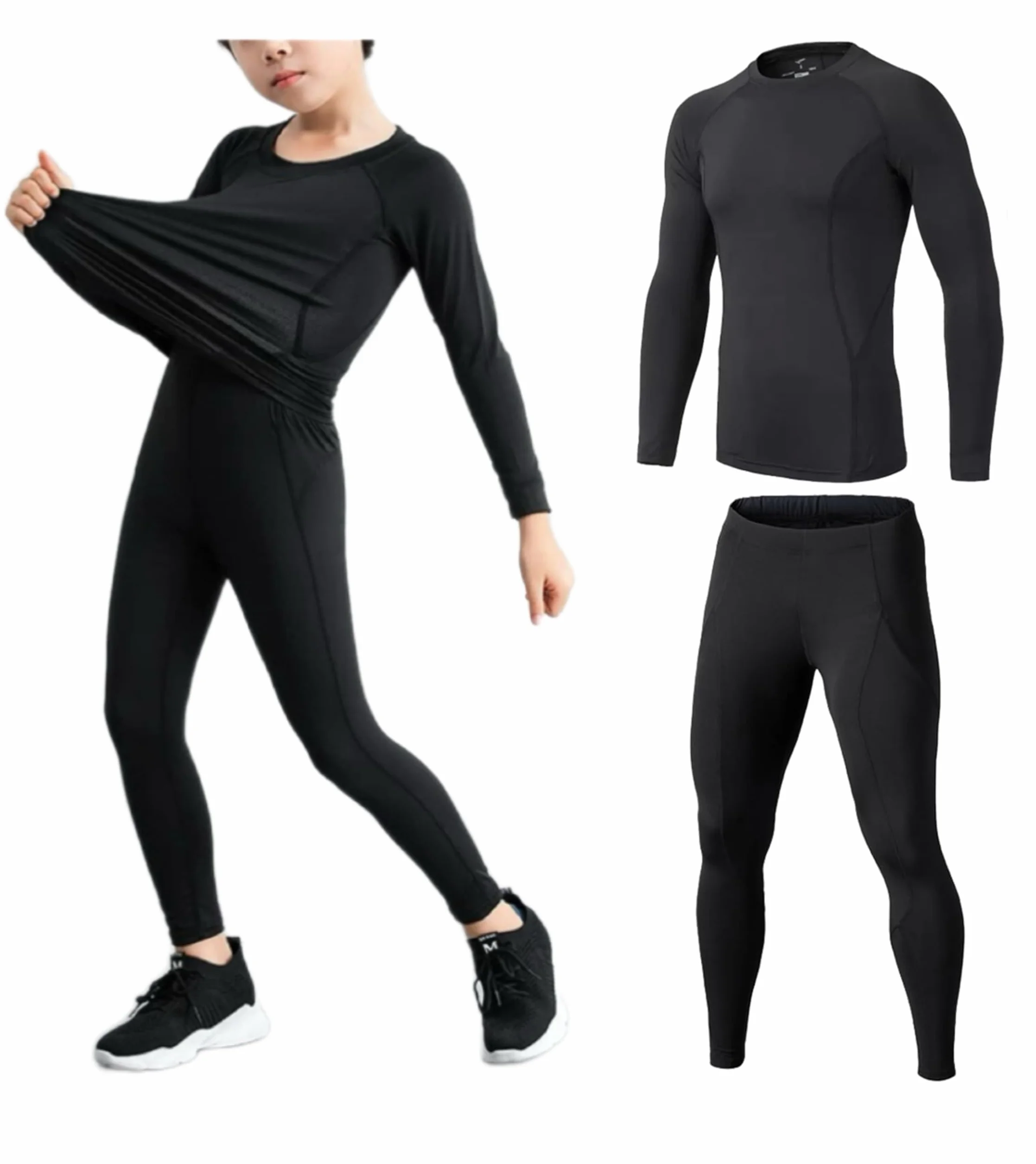 Echinodon Kinder Sportunterwäsche Fußball Junge Funktionsunterwäsche Set Kompressionsshirt + Kompressionshose Kompressionsunterwäsche für Training Skifahren Radsport