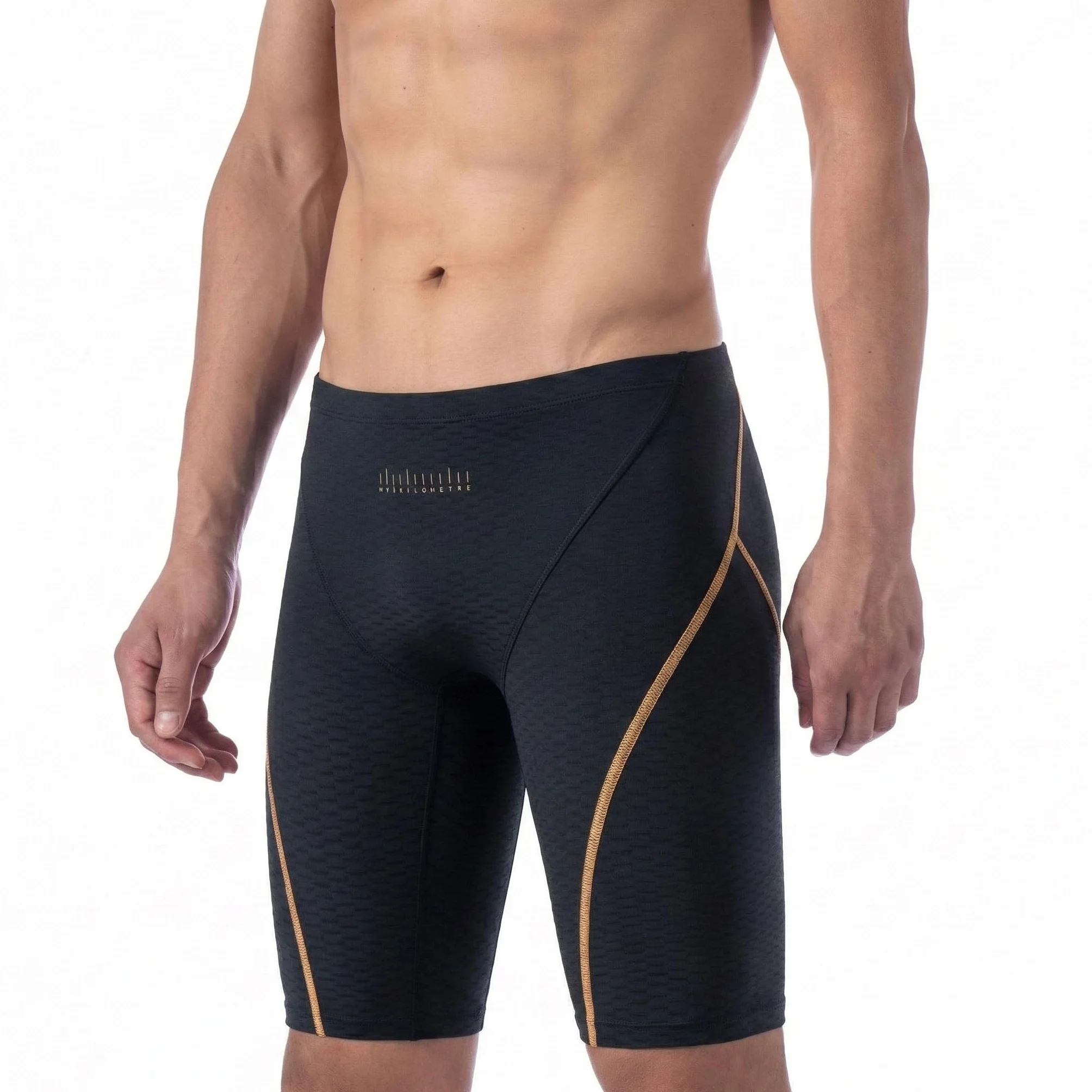 MY KILOMETRE Herren Lange Jammer Gewebte Badehose Chlorresistente Schnell Trocknende Schwimmhose mit Kordelzug UPF 50+