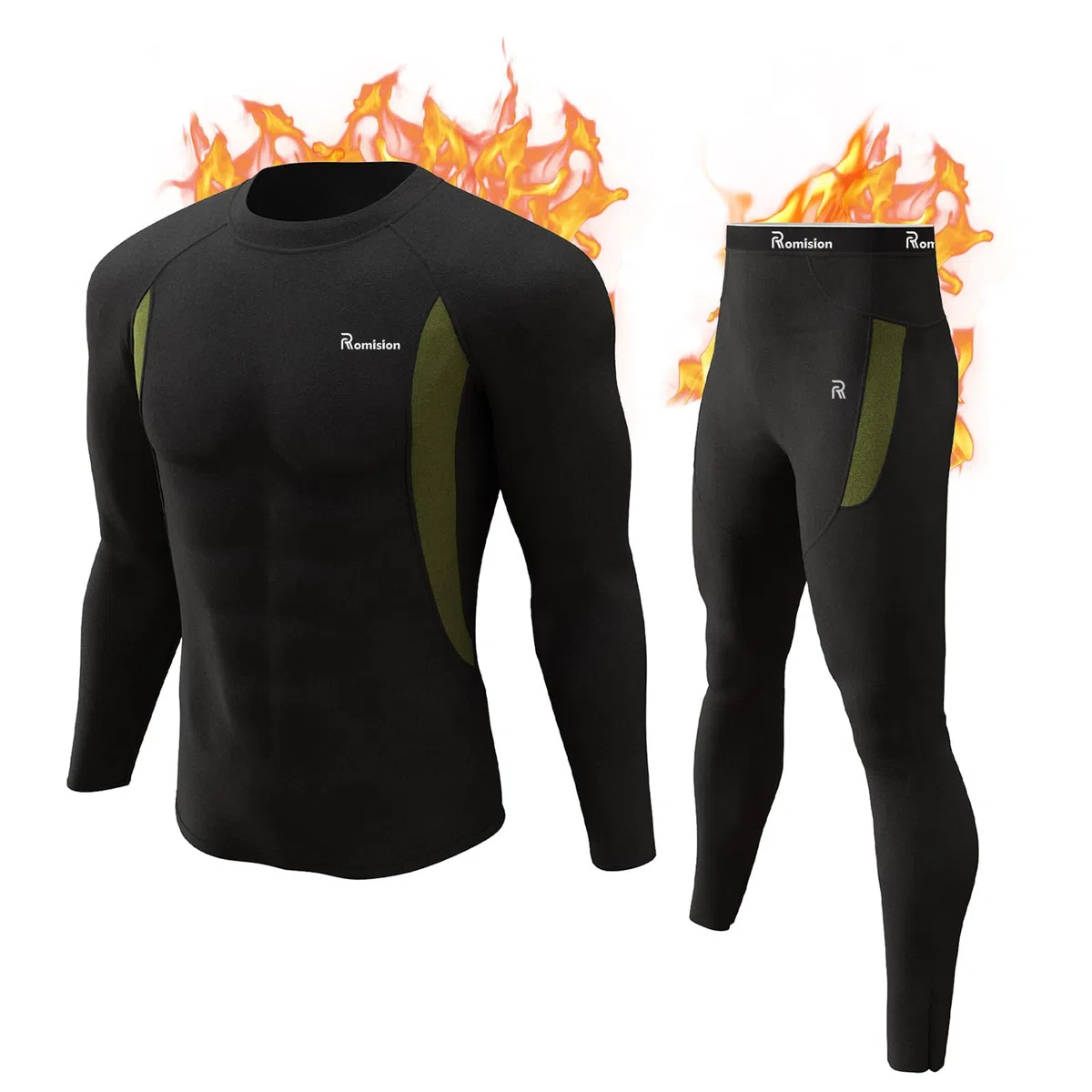 romision Thermounterwäsche Herren Funktionsunterwäsche Skiunterwäsche Atmungsaktiv Thermoaktiv Innenfleece Weich Thermo Unterwäsche 1/2er Set