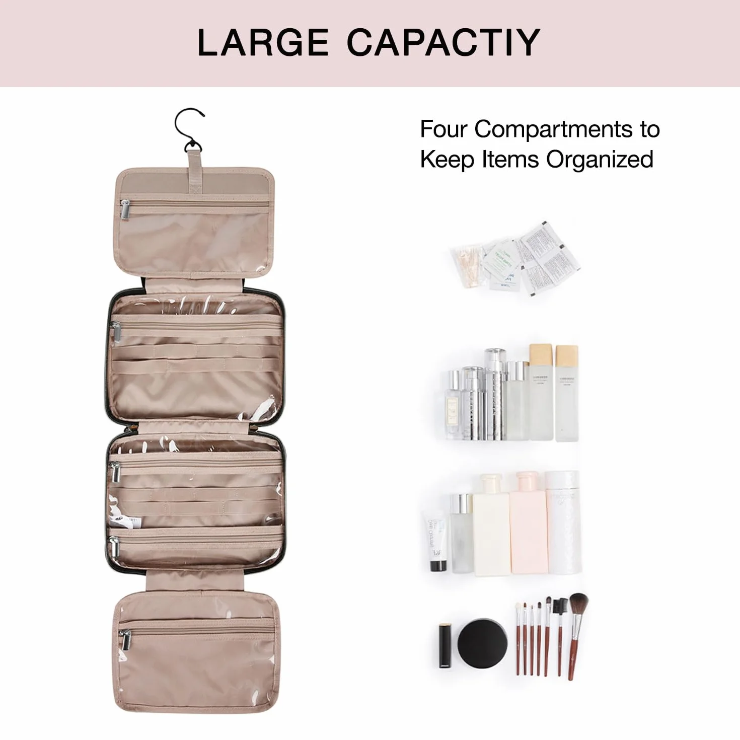 BAGSMART Kulturbeutel kulturtasche Damen, Kulturtasche zum Aufhängen, Toiletry Bag Kosmetiktasche Reise Waschtasche Transparent für Makeup,Toilettenartikel (M-Rosa)