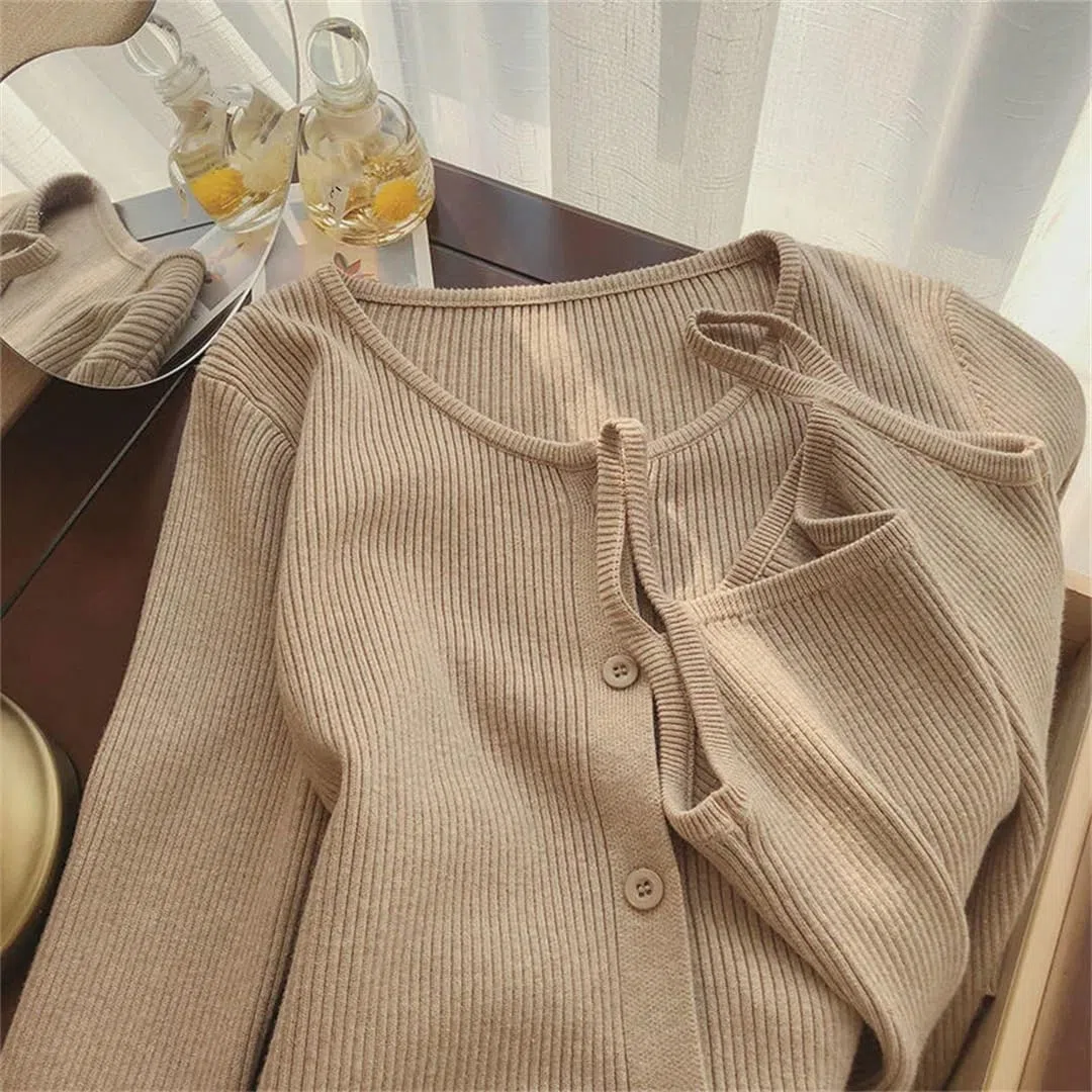 Einreihiges Damen-Tanktop und Strickjacke, zweiteiliges Set