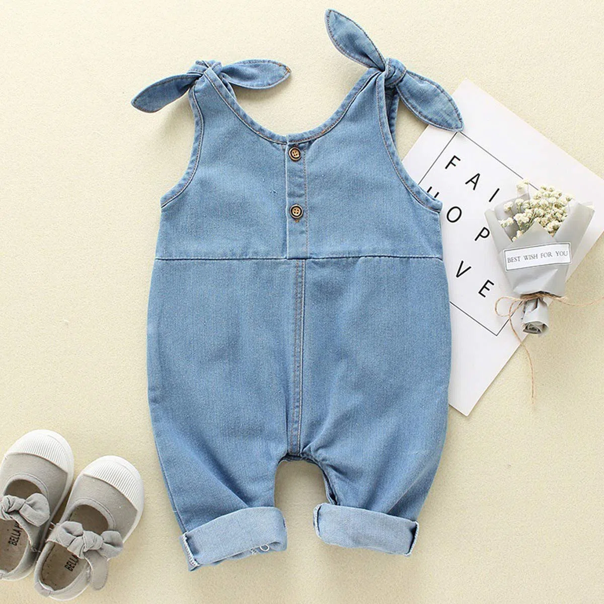 Verve Jelly Neugeborene Baby Mädchen Denim Jumpsuit Ärmellose Tasche Strampler Overalls Cowboy Latzhose