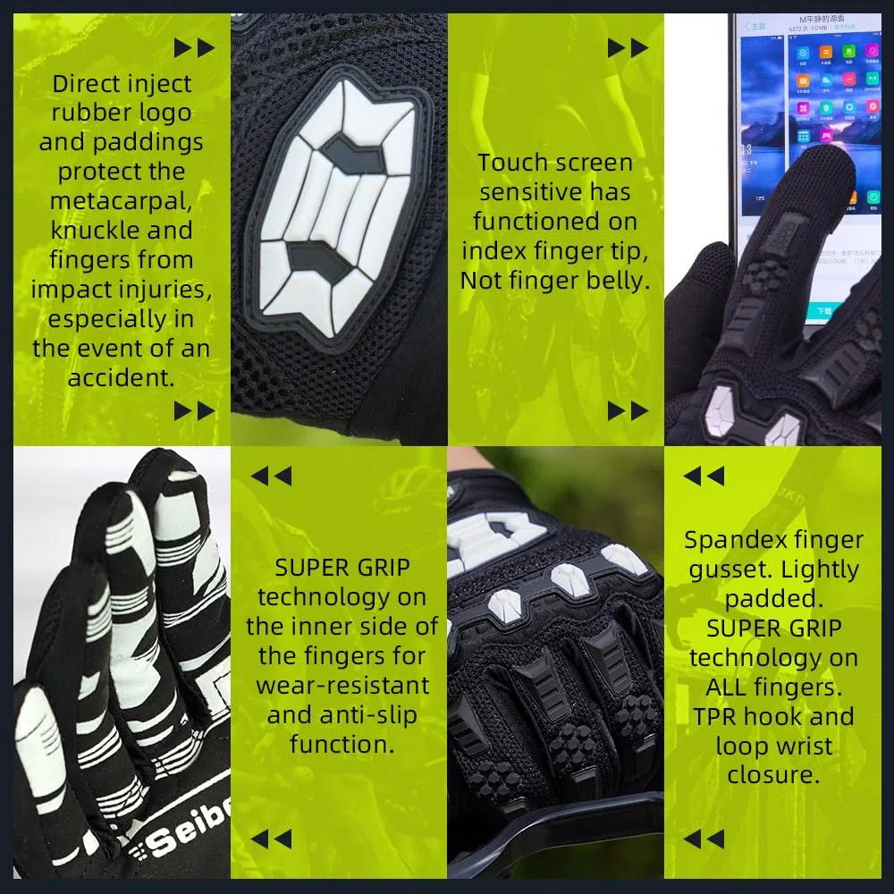Seibertron Dirtclaw Fahrradhandschuhe, Halbfinger, Gel, gepolstert, rutschfest, stoßfest, für Motorrad, Rennen, BMX, MX, ATV, MTB, Sport, atmungsaktiv, stoßfest, robust