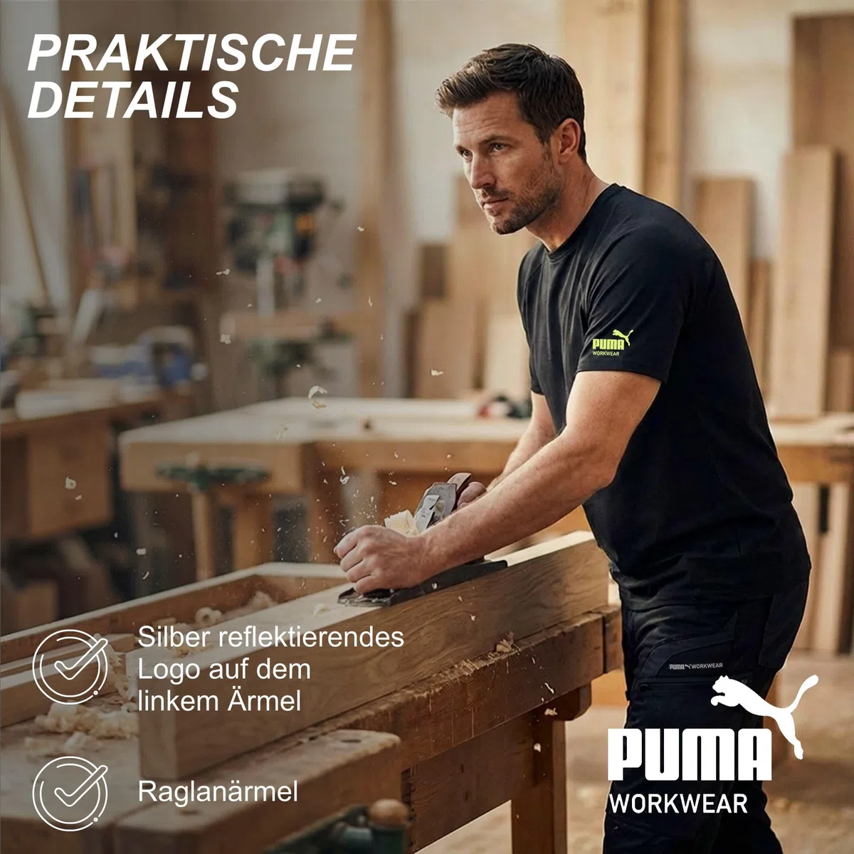 PUMA Workwear Herren Shirt aus 100% Baumwolle - Strapazierfähiges und atmungsaktives Gewebe - Bequeme Passform - Rundhalsausschnitt - T-Shirt für Handwerk Logistik und Werkstatt