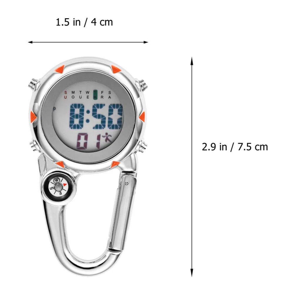 VOSAREA Karabiner Uhr Digital Sportuhren Angeln Wandern Klettern Mini Taschenuhr mit Kompass Camping Outdoor Activities Ärzte Krankenschwestern Orange