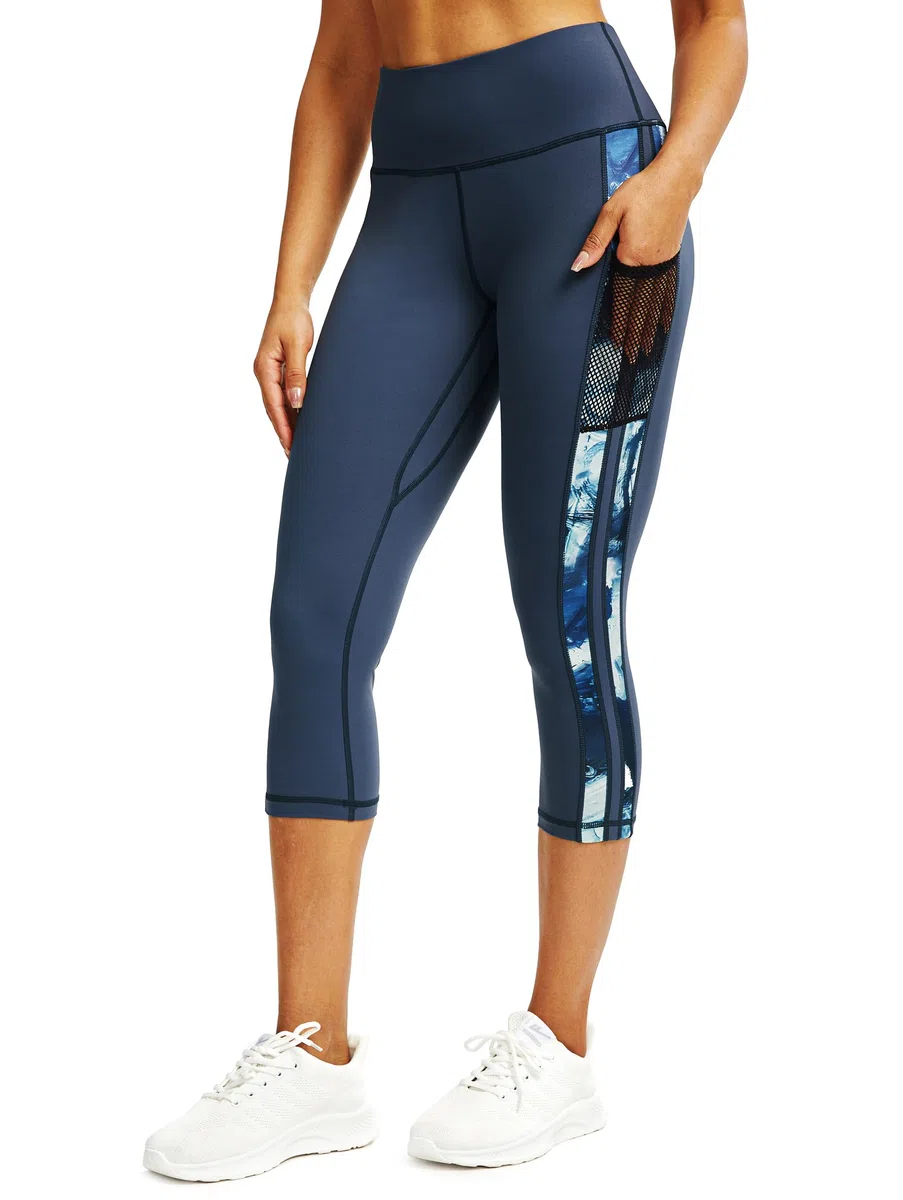 Damen 3/4 Jogginghose mit Taschen, Sporthose Damen 3/4 mit Tummy Control und Vier-Wege-Stretch, Schwarz, XS-XXL