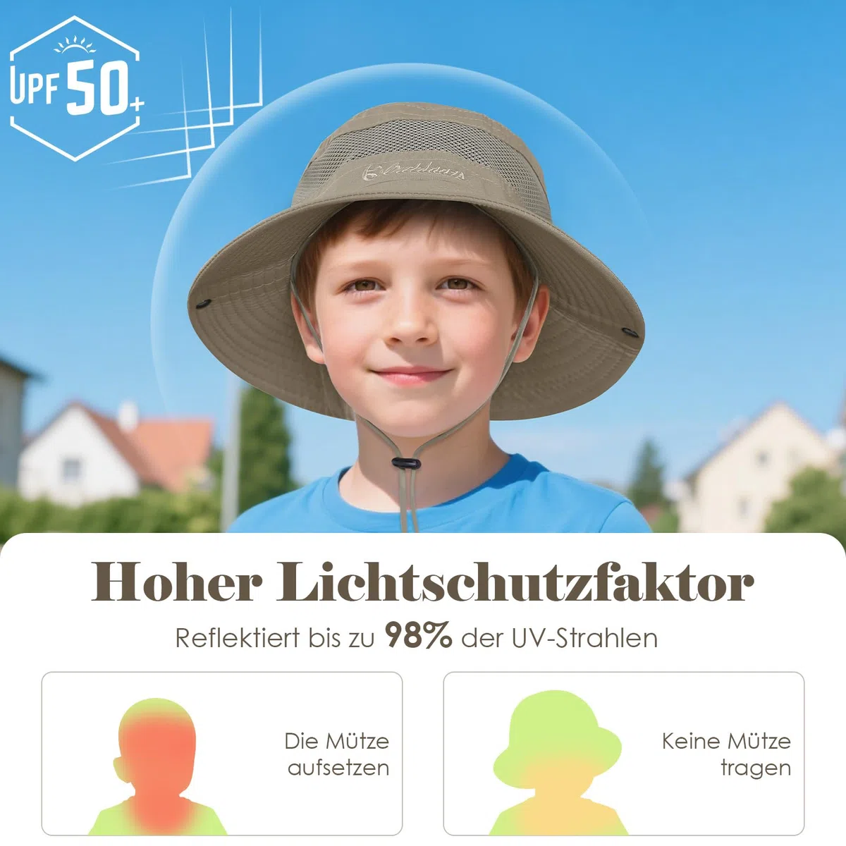 Durio Sonnenhut Kinder Uv Schutz Sonnenmütze mit Kinnriemen Kinder Fischerhut mit Nackenschutz Kinderhut Atmungsaktiv Sonnenschutz Sonnenhut aus Baumwolle für Jungen 4-12 Jahre