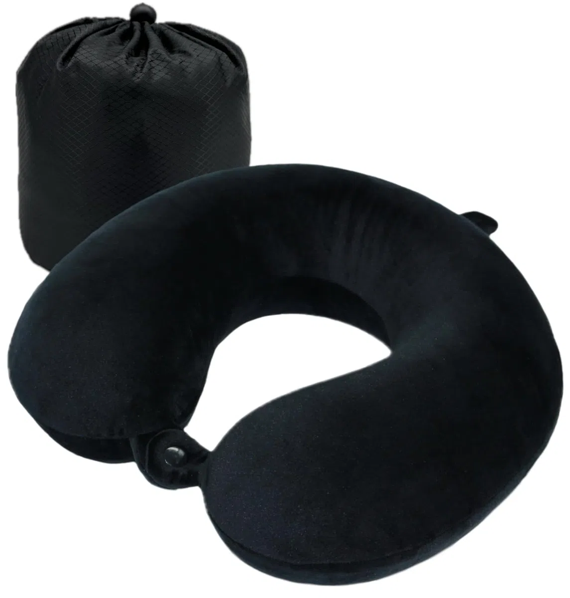 Reisekissen (Essentials) - 100% Memory Foam - U-förmiges Nackenkissen mit samtweichem Bezug - Nackenhörnchen - Ideal für Reisen, Flugzeug, Auto, Büro und Zuhause, waschbar (Schwarz)