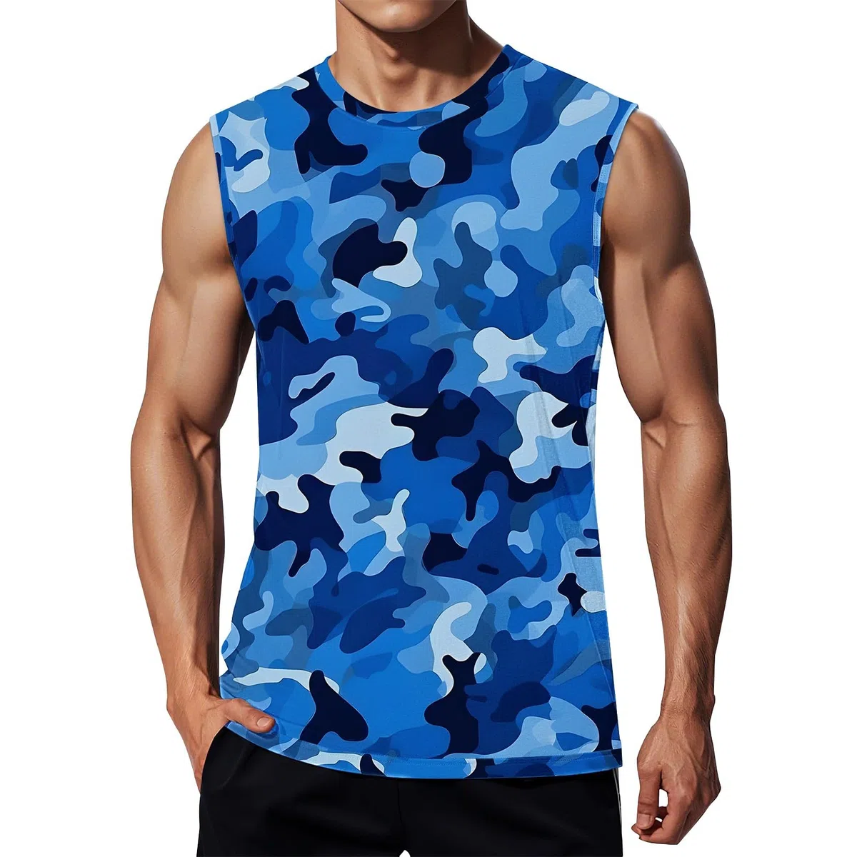 Camouflage-Tanktop für Herren, leicht, Sommer, Rundhalsausschnitt, athletisches Workout, Laufen, Camouflage-Weste, Sommer, Muskel-T-Shirt, modisch, lässiges T-Shirt