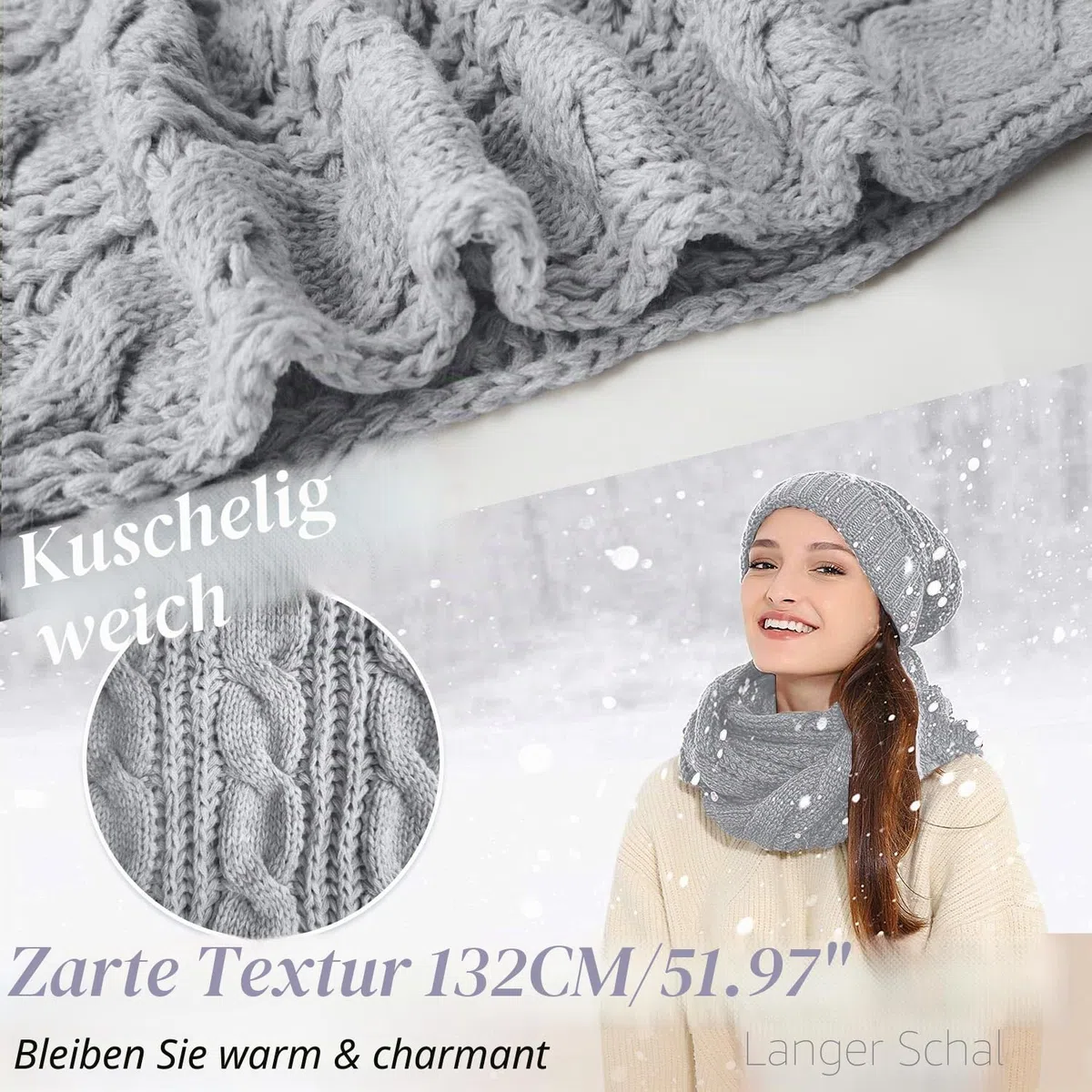 CheChury Winter Schal Strickmütze Kombiset Strickset Beanie Handschuhe Damen Schal Mütze Handschuhe Set Gestrickt Geschenkset Touchscreen-Handschuhe