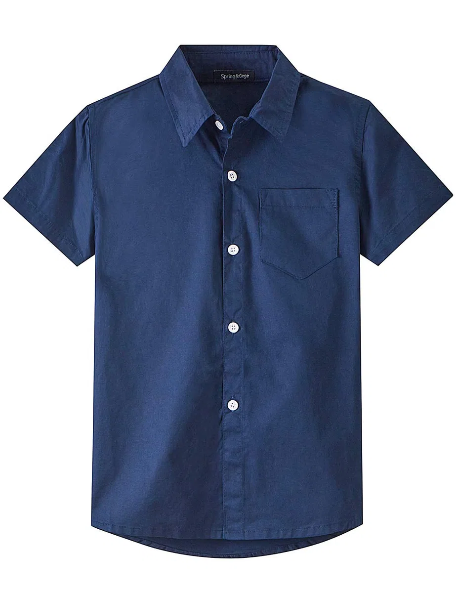 Spring&Gege Jungen Einfarbig Hemden Kurzarm Shirt Baumwoll für Kinder （3-14 Jahre）