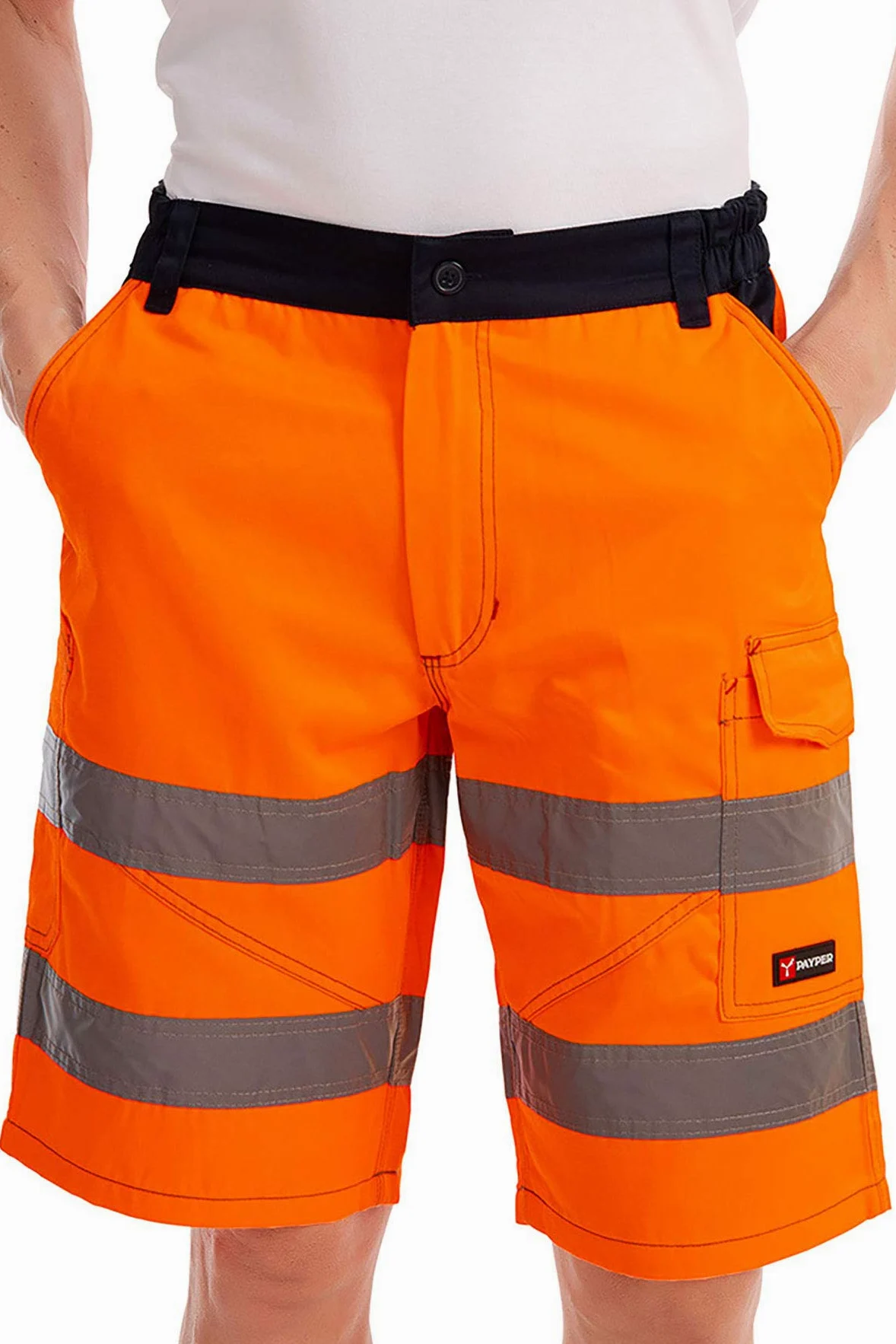 Kurze Herren Arbeitshose Shorts mit Reflexstreifen in Signalfarben
