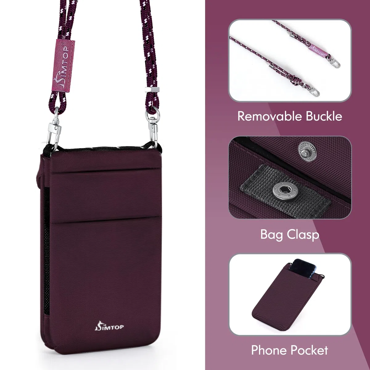 SIMTOP Leichte Handy Umhängetasche, RFID & Viele Fächer ROT | Wasserdichter RFID-Brustbeutel: Kompakte Handy-Umhängetasche für Reisepass, Karten & sicheres Reisen. Leicht und praktisch