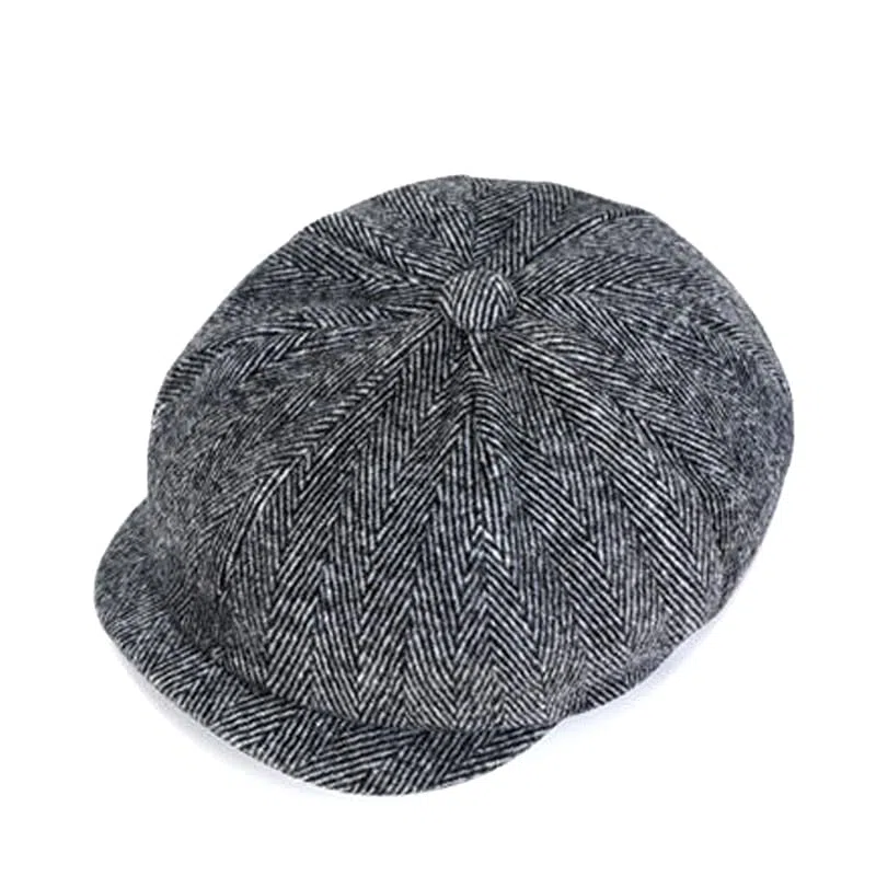 Peaky Blinders Hut Newsboy Cap Shelby Flat Cap Fischgrätenmuster Vintage Stil Tommy Baker Boy Cap Rasierer Party Wollknospe Hut, Schwarzes Fischgrätenmuster, S/M