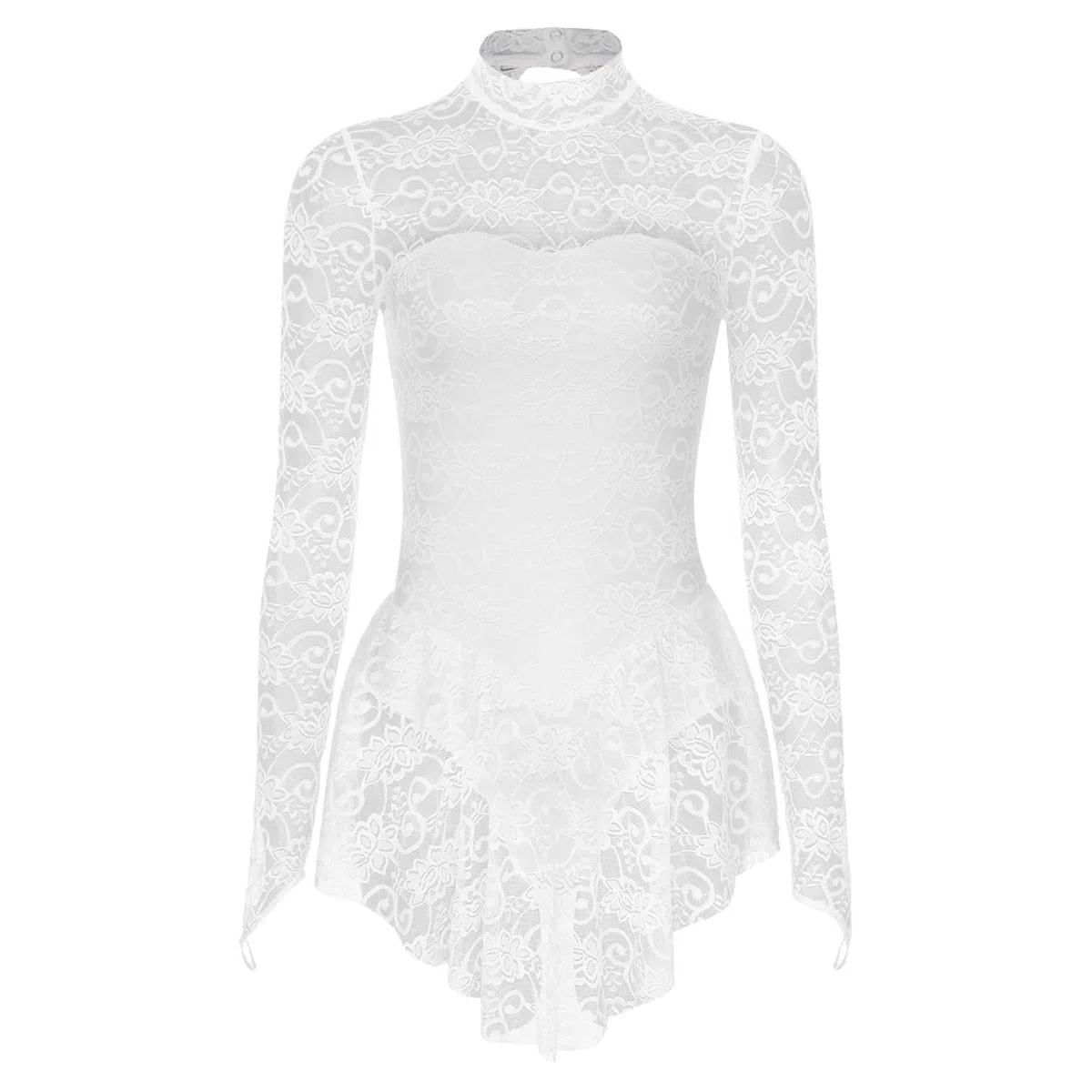 Sywiyi Damen Eislaufkleid Langaem Spitze Kürkleid Rollkunstlauf Kleid Tanz Trikot Unregelmäßige Tanzkleid Elegant für Performance Wettkampf