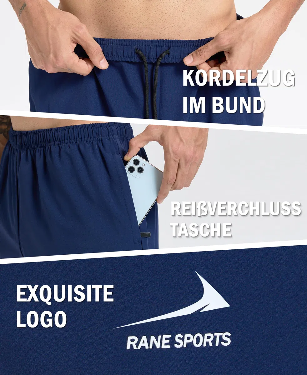 Rane Sports Sportshorts für Herren mit Reißverschlusstaschen – leicht, atmungsaktiv, ideal zum Laufen, fürs Fitnessstudio und für Outdoor-Aktivitäten