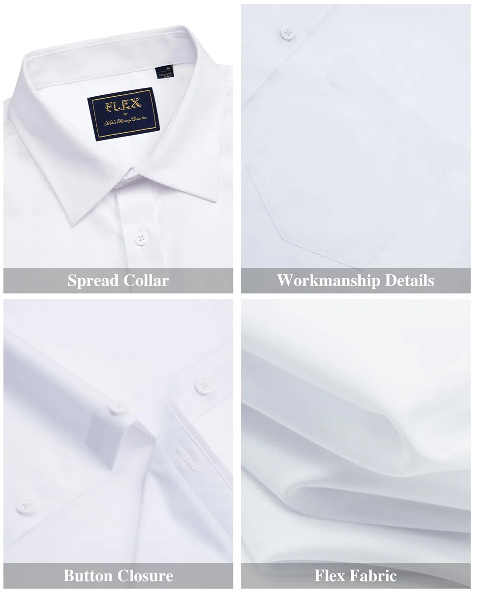 J.VER Hemd Herren Kurzarm Businesshemd Regular Fit Oberhemden mit Taschen für Hochzeit Festlich Arbeits