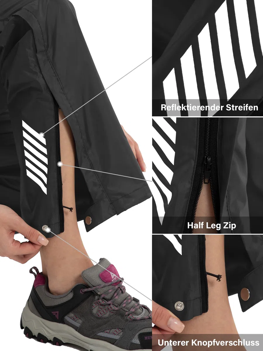 Regenhose Damen Wasserdicht Atmungsaktiv Leicht Fahrrad Überziehhose Winddicht Wanderhose Outdoor Trekkinghose Arbeitshose