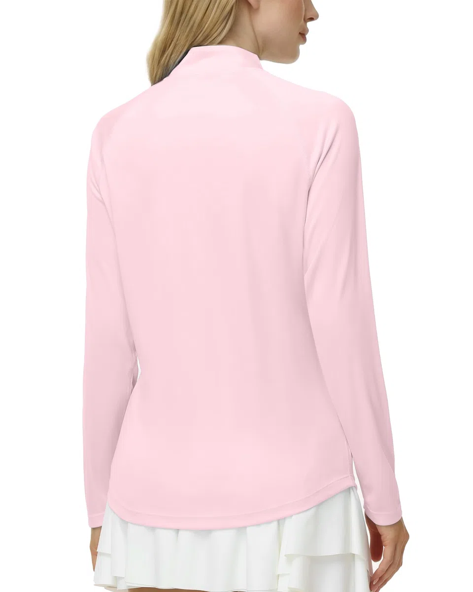 Damen UV-Schutz Shirt Langarm, UPF 50+ Sonnenschutz mit 1/4 Reißverschluss, Schnelltrocknend für Wandern Laufen Golf