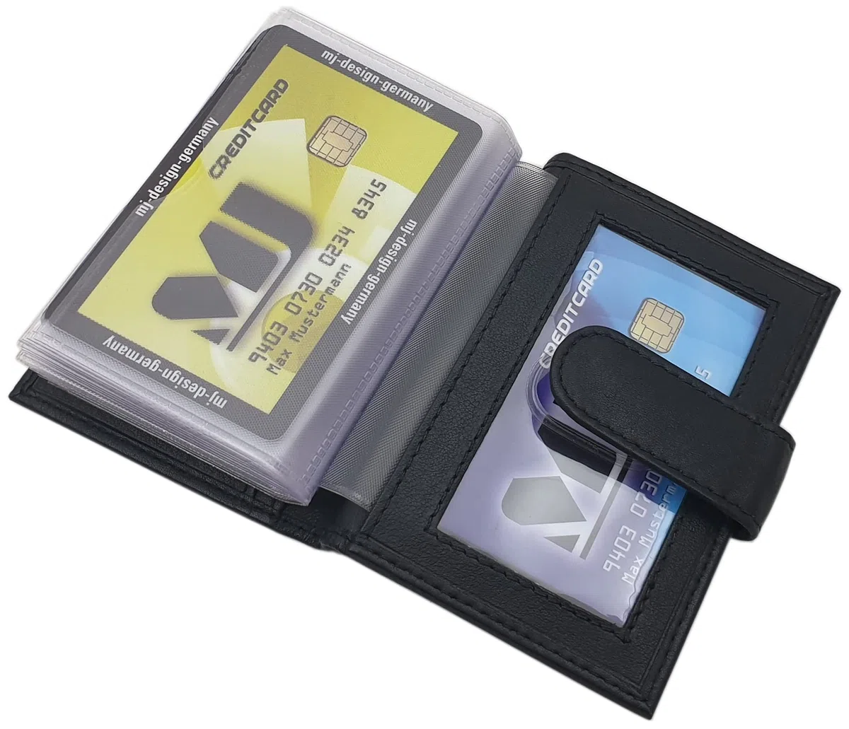 myledershop XXL Kalbsleder Kreditkartenetui/Kartenetui/Visitenkartenetui/Scheckkartenetui/Kartenmäppchen MJ-Design-Germany mit RFID & NFC Schutz (Schwarz)