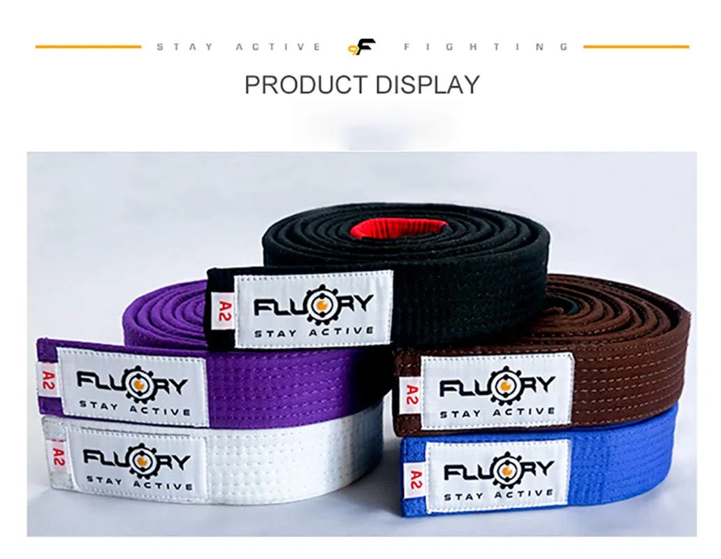 FLUORY BJJ-Gürtel, brasilianischer Jiu-Jitsu-Gürtel mit Farbe Weiß, Lila, Blau, Braun, Schwarz für Größe A0, A1, A2, A3, A4.