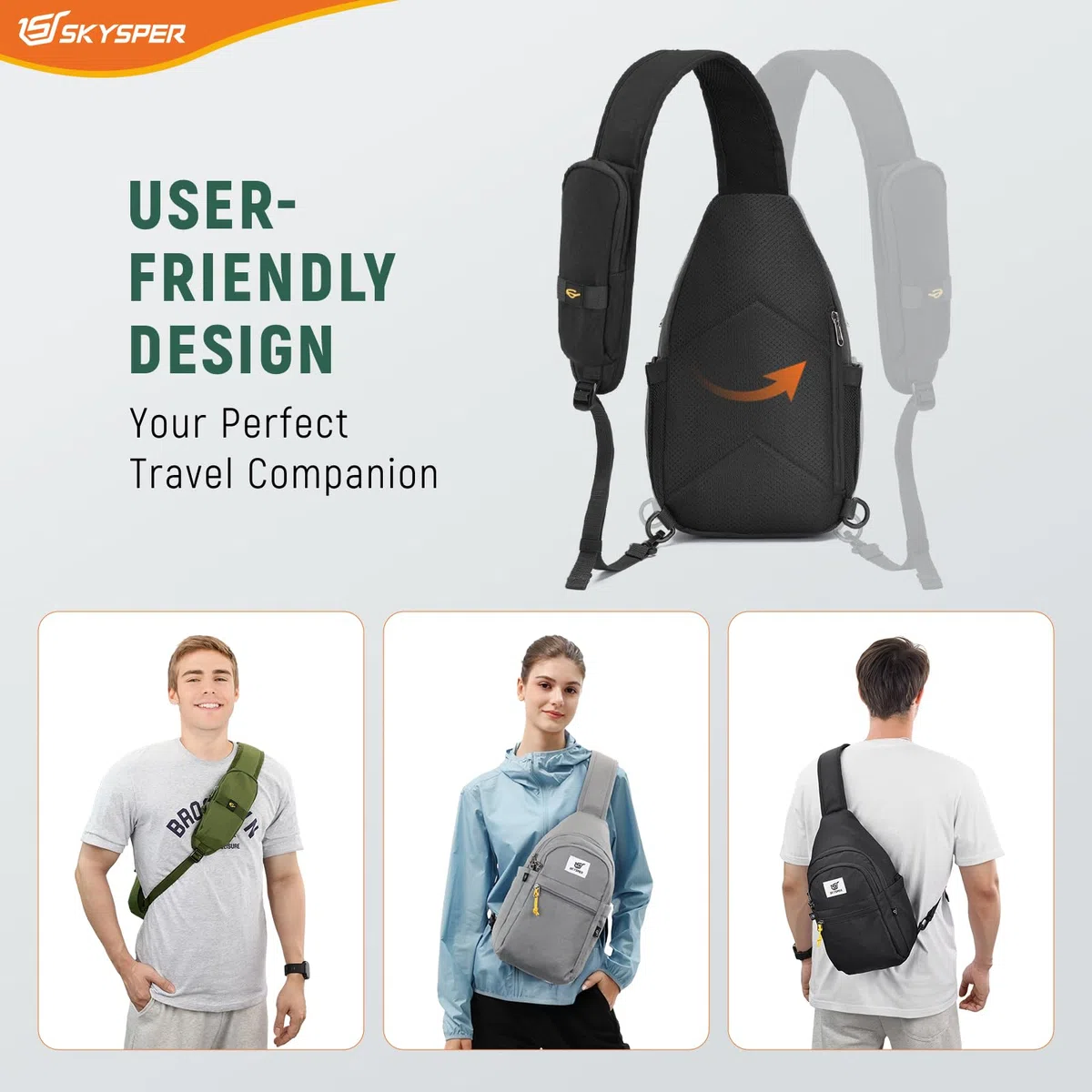 SKYSPER Brusttasche Herren Klein Sling Bag Leicht Schultertasche Crossbody Umhängetasche für Männer Damen Reisen Wandern Outdoor
