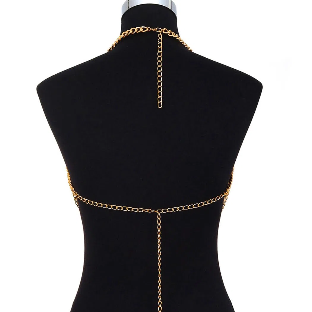 Sexy Körperkette BH Gold Quaste Brustketten Körperzubehör Rave Kette Strand Bikini Körperkette Schmuck für Frauen und Mädchen