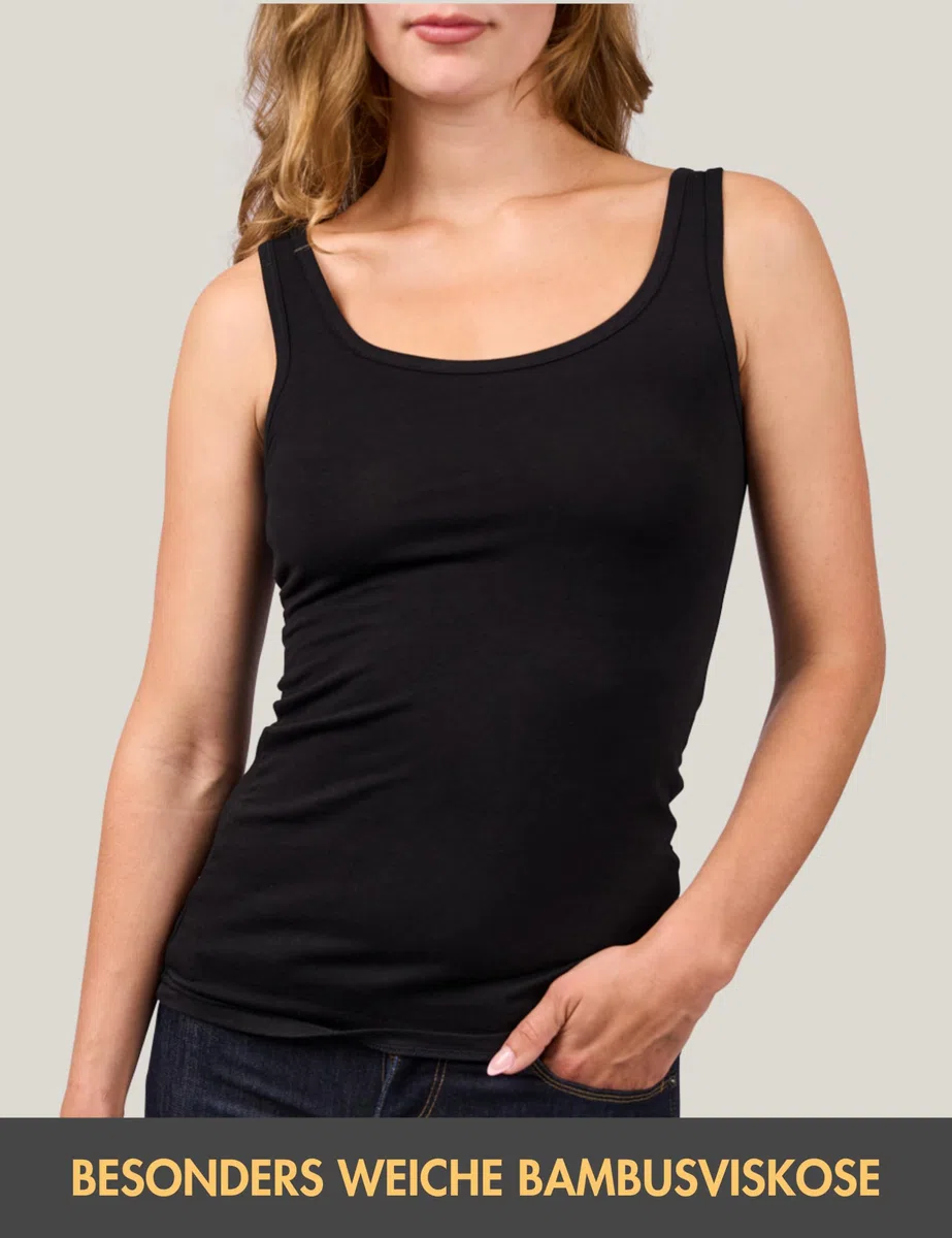 Basic Treasure 3er-Pack Unterhemden Damen Bambus, Spaghetti-/Breitträger