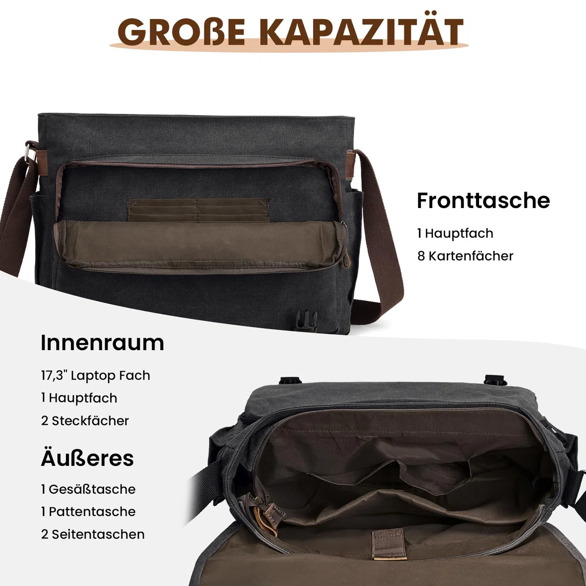 S-ZONE Herren Umhängetasche 17,3 Inch Messenger Bag Canvas Laptoptasche Aktentasche