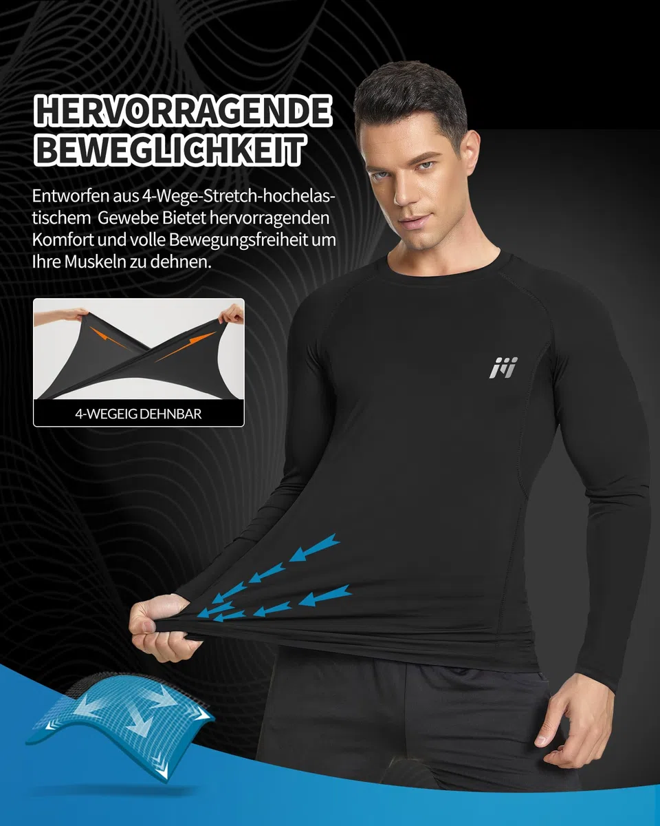 MEETYOO 1, 2, 4 oder 5er Pack Compression Shirt Herren & Funktionsshirt Herren–Langarm, Atmungsaktiv, Feuchtigkeitsableitend, Schnell Trocknend, Ideal für Fitness und Alltag