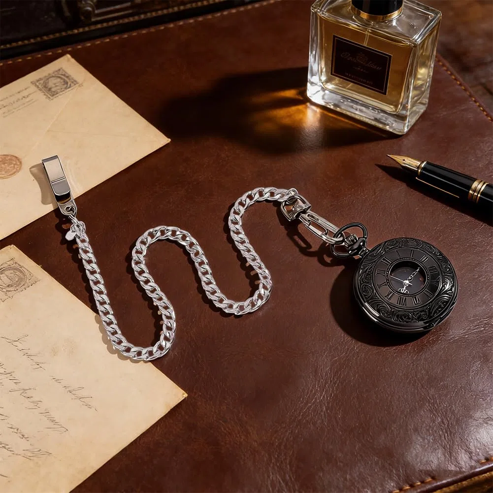 AHANDMAKER Edelstahl Taschenuhr Kette Vintage Männer Taschenuhr Anhänger Kette Klassische Westen Ketten für Brieftasche Jeans Dekoration Geburtstag Vatertag Geschenke
