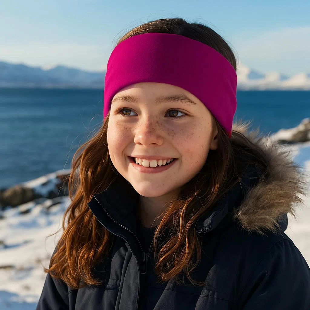 Wollhuhn ÖKO Kinder/Jungen/Mädchen Warmes Stirnband/Haarband Zweilagig Fleece Viele Farben 20250810 (Dark Berry Sportfleece, Einheitsgröße)