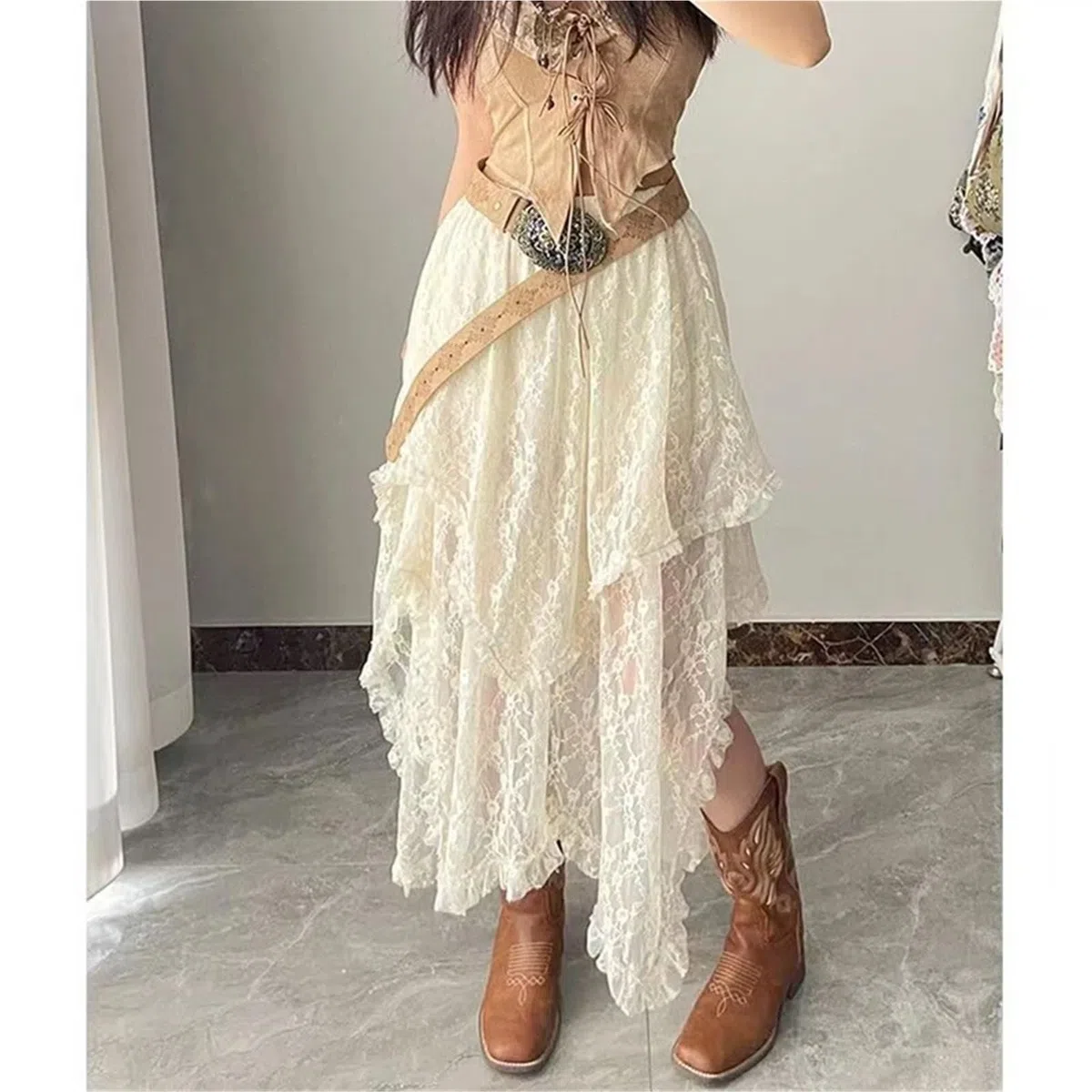 Strandrock Damen Lang Röcke Frauen Frühling Sommer Lange Maxi Rock Frau Kleidung Vintage Spitze Frauen Rock