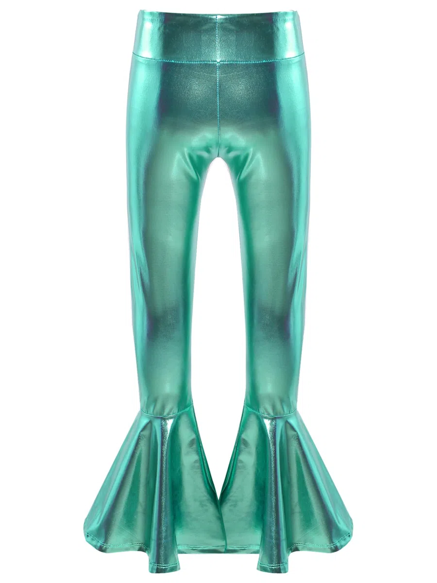 Kinder mädchen metallic Hose Glitzer Schlaghose Weites Bein High Waist Tanzhose Stretch Yogahose Disco Festival Outfit
