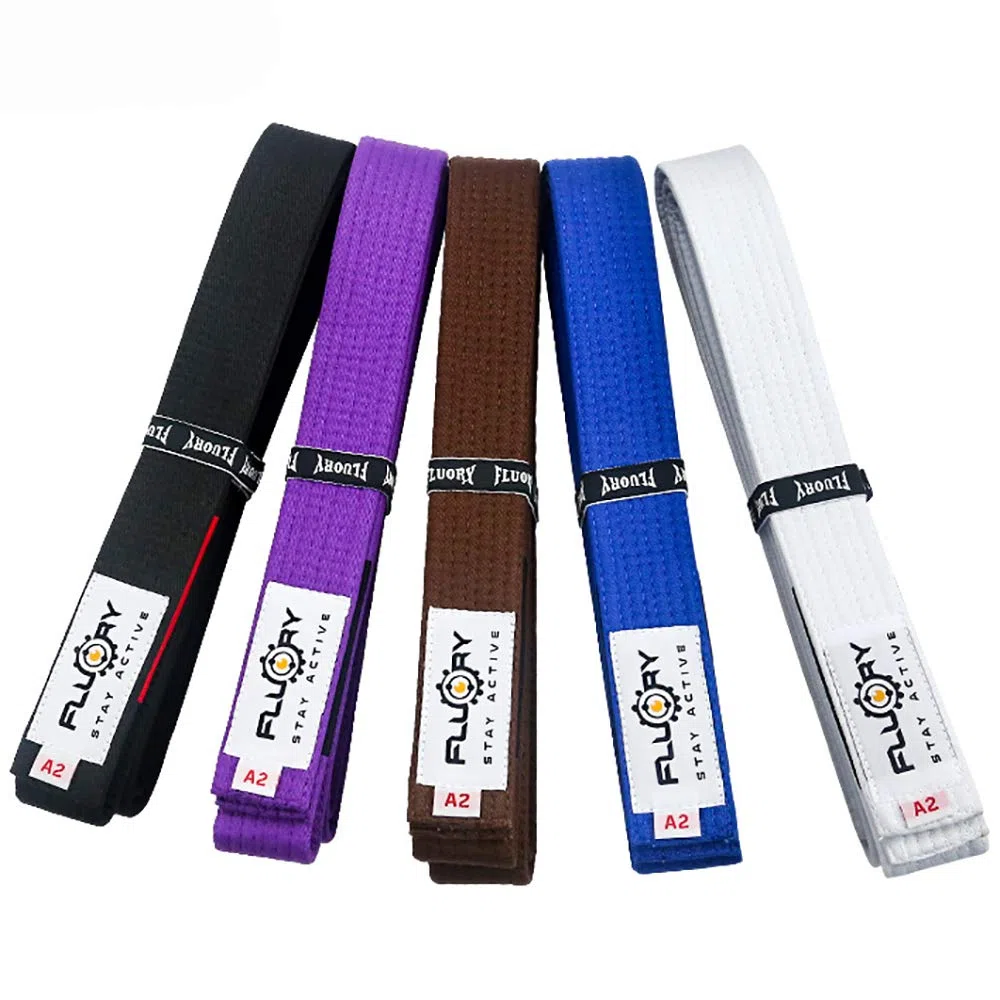 FLUORY BJJ-Gürtel, brasilianischer Jiu-Jitsu-Gürtel mit Farbe Weiß, Lila, Blau, Braun, Schwarz für Größe A0, A1, A2, A3, A4.